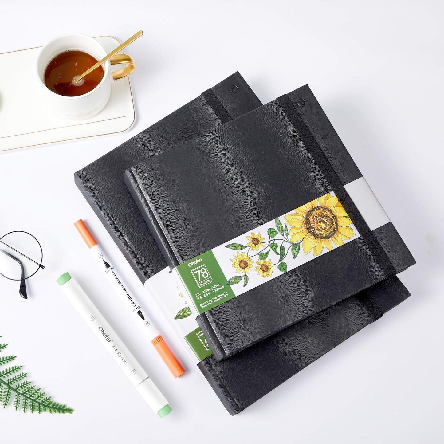 Ohuhu Marker Pads, Art Sketchbooks, 2-Pack, 78 Sheets, 210x210mm & 210x297mm