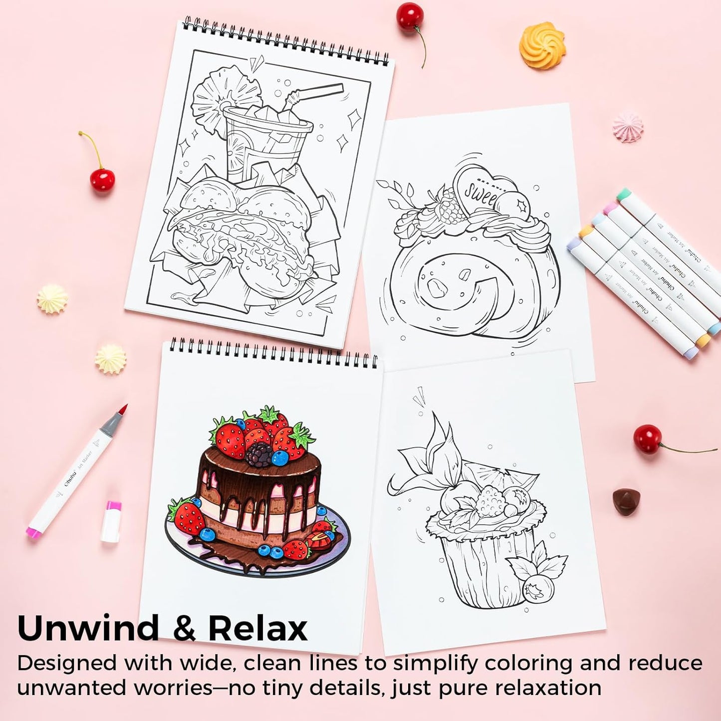 Ohuhu Colouring Book, Double-Sided, Bleedproof - Enjoy the Sweet Moment