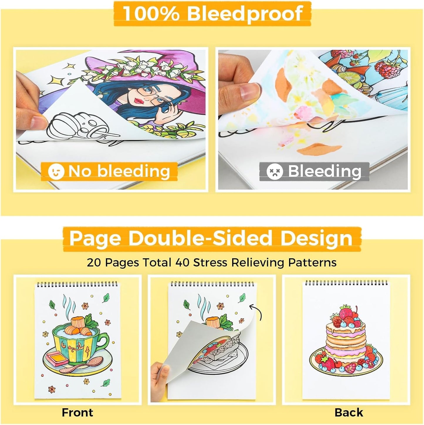 Ohuhu Colouring Books, Set of 4, Double-Sided, Bleedproof
