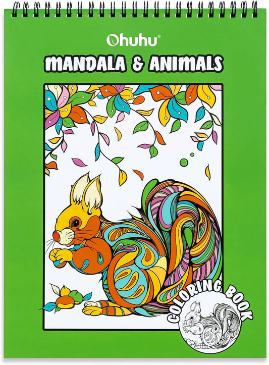 Ohuhu Colouring Book, Double-Sided, Bleedproof - Animals & Mandala