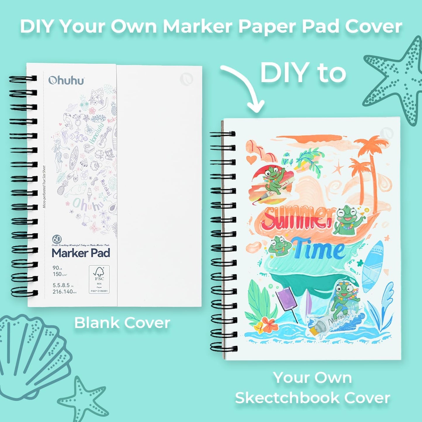 Ohuhu Spiral-Bound Bleedproof Marker Pad, 60 sheets, 216x140mm