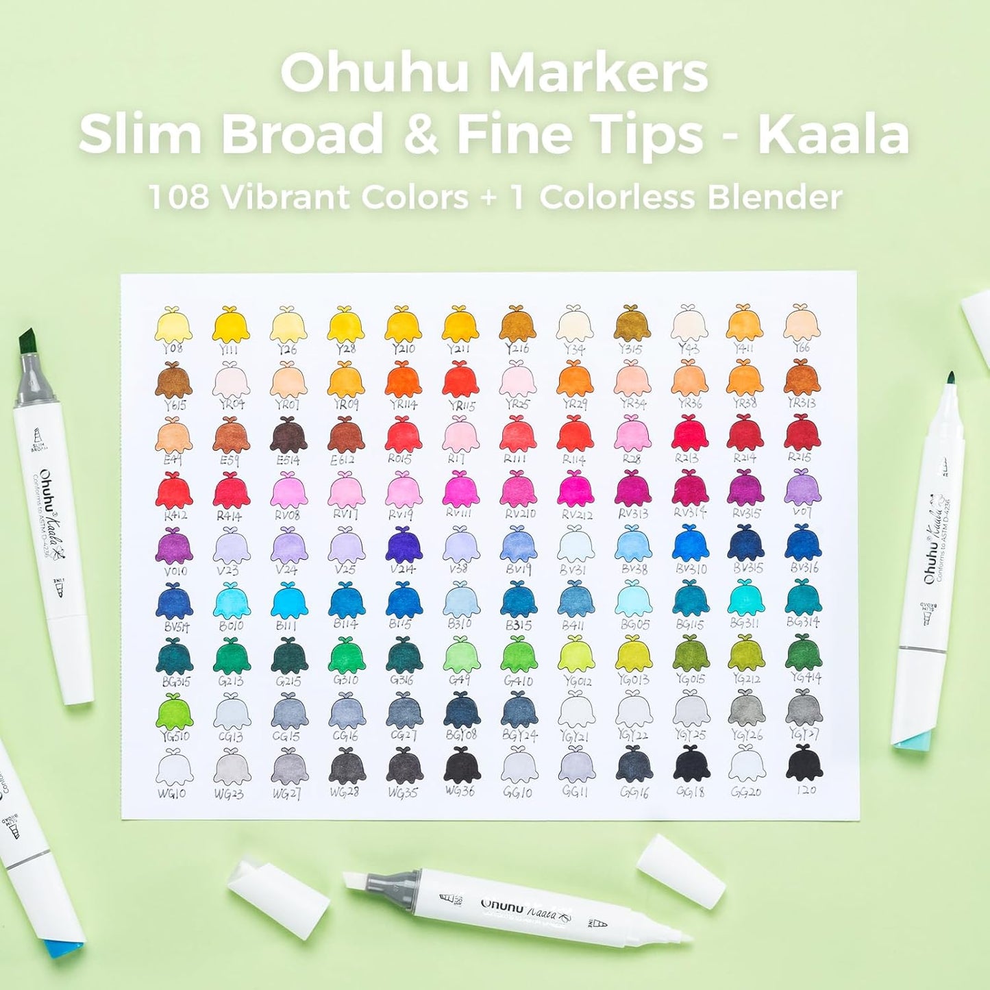 Ohuhu Kaala 108 Colours Dual Tip Alcohol Markers