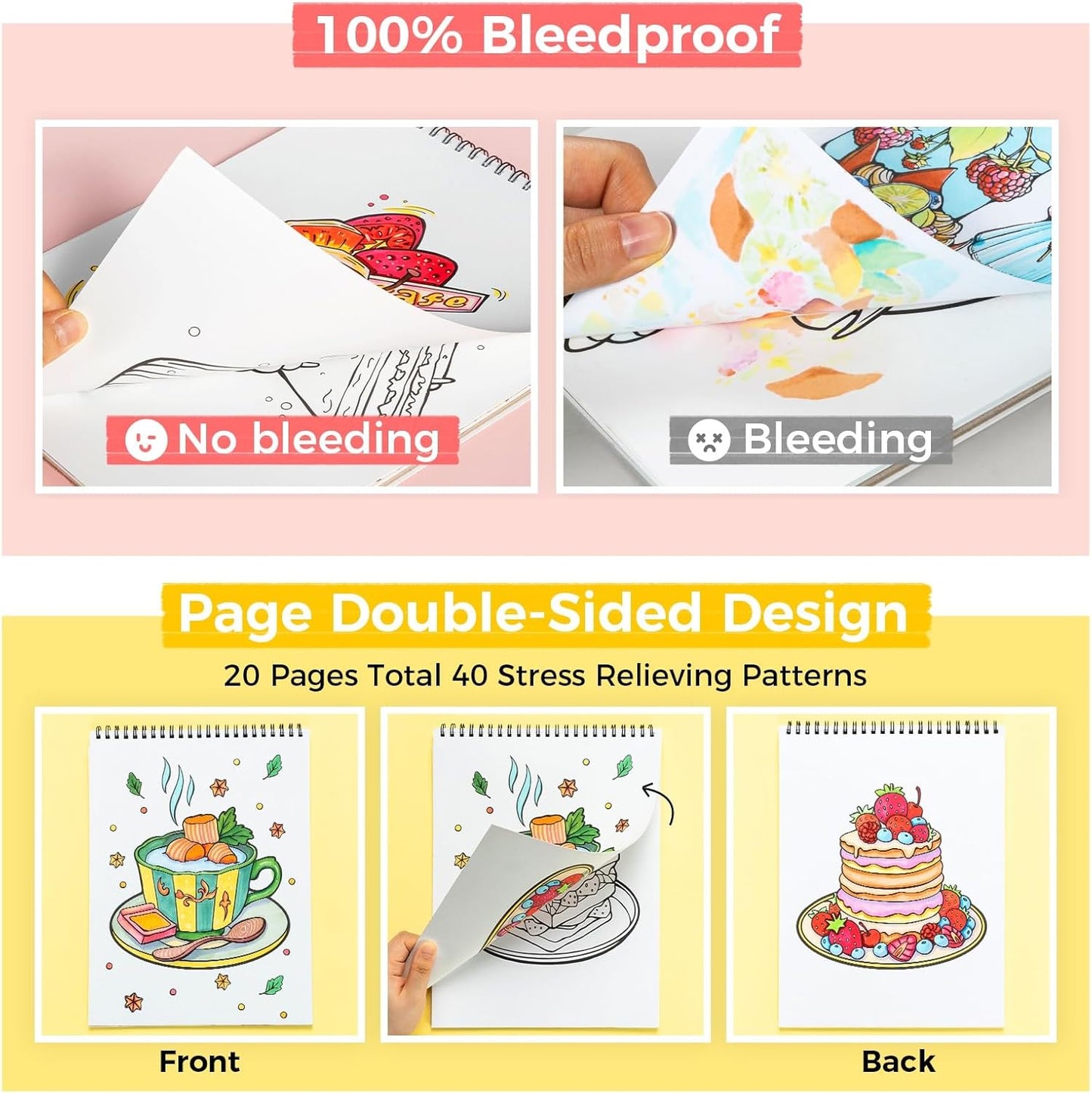 Ohuhu Colouring Book, Double-Sided, Bleedproof - Enjoy the Sweet Moment