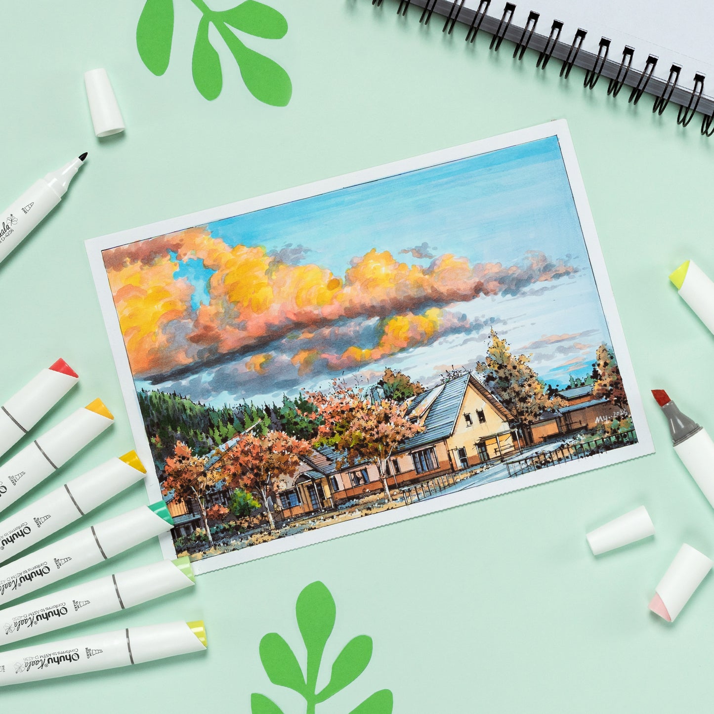 Ohuhu Kaala 60 Colours Dual Tip Alcohol Markers, Landscape Tones