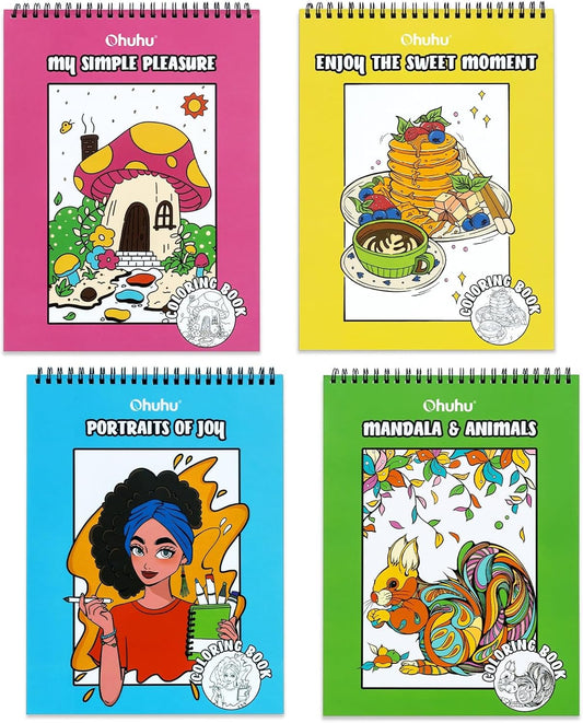 Ohuhu Colouring Books, Set of 4, Double-Sided, Bleedproof