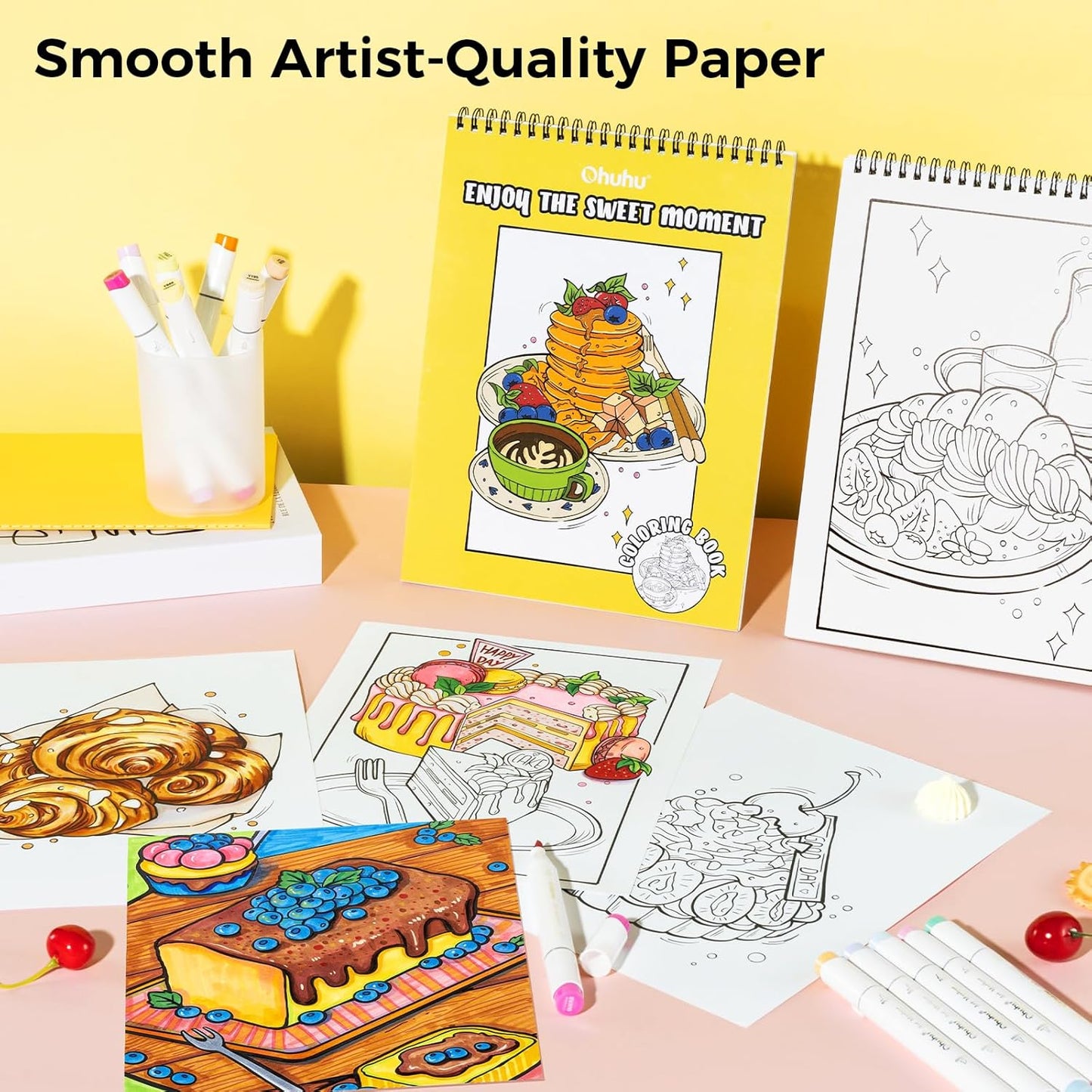 Ohuhu Colouring Book, Double-Sided, Bleedproof - Enjoy the Sweet Moment