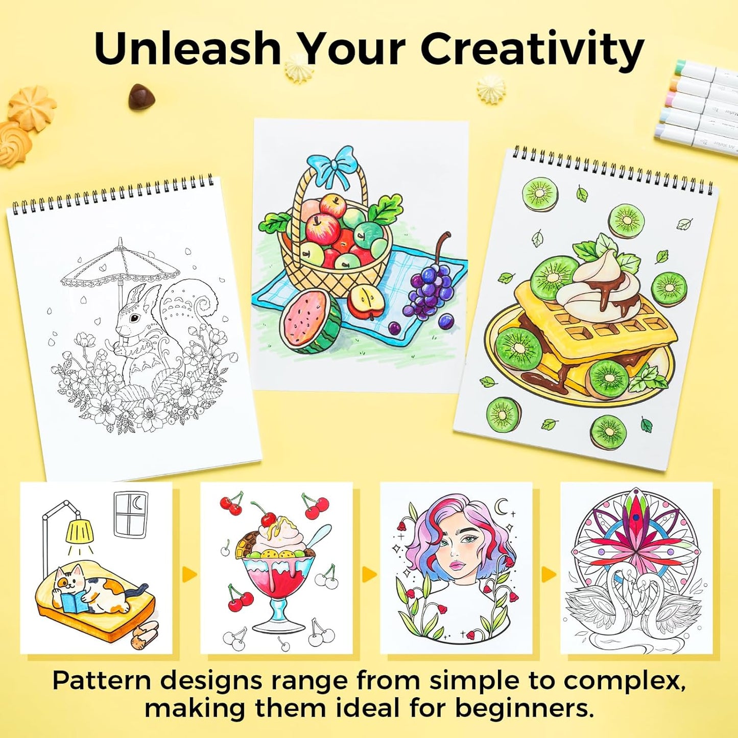Ohuhu Colouring Books, Set of 4, Double-Sided, Bleedproof