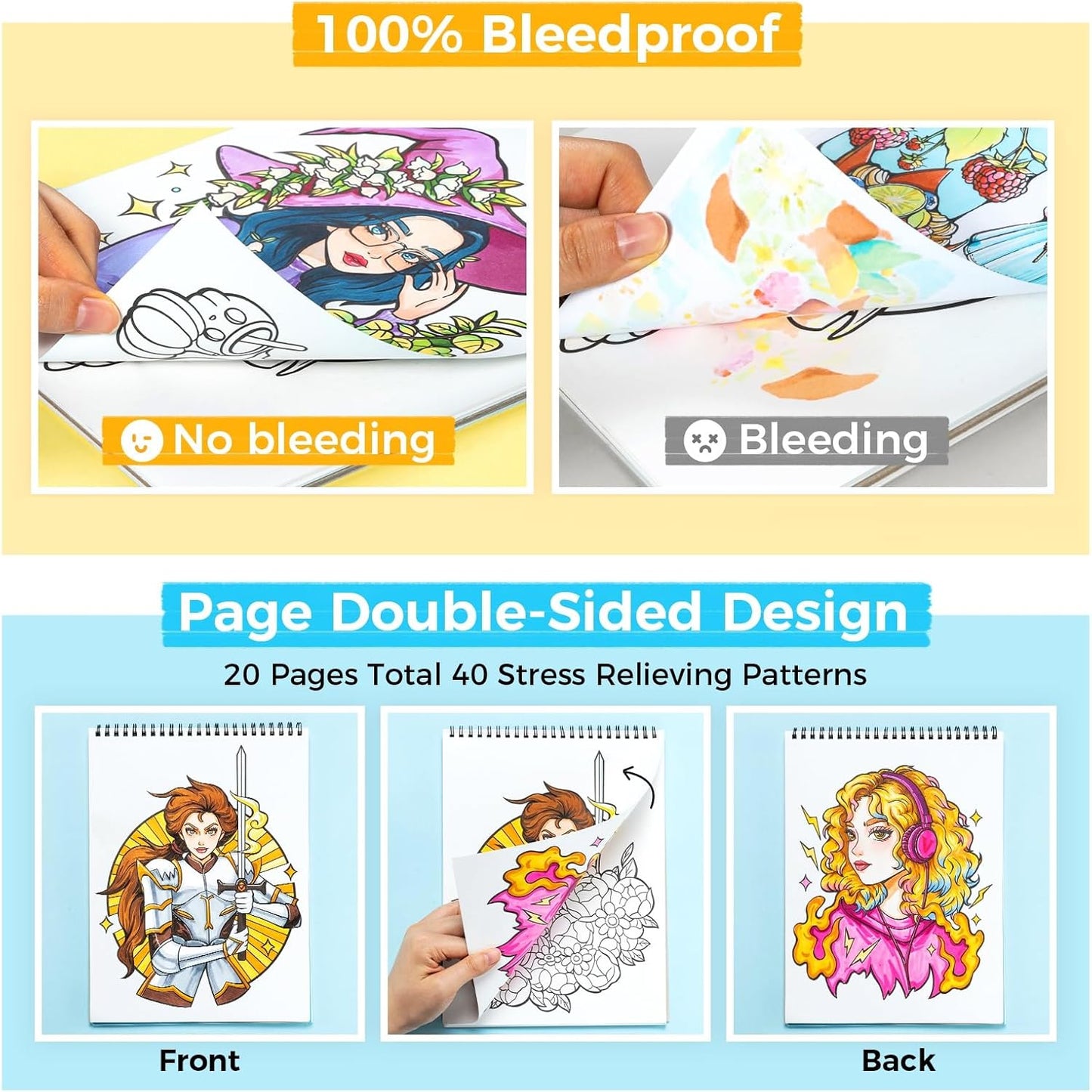 Ohuhu Colouring Book, Double-Sided, Bleedproof - Portraits of Joy