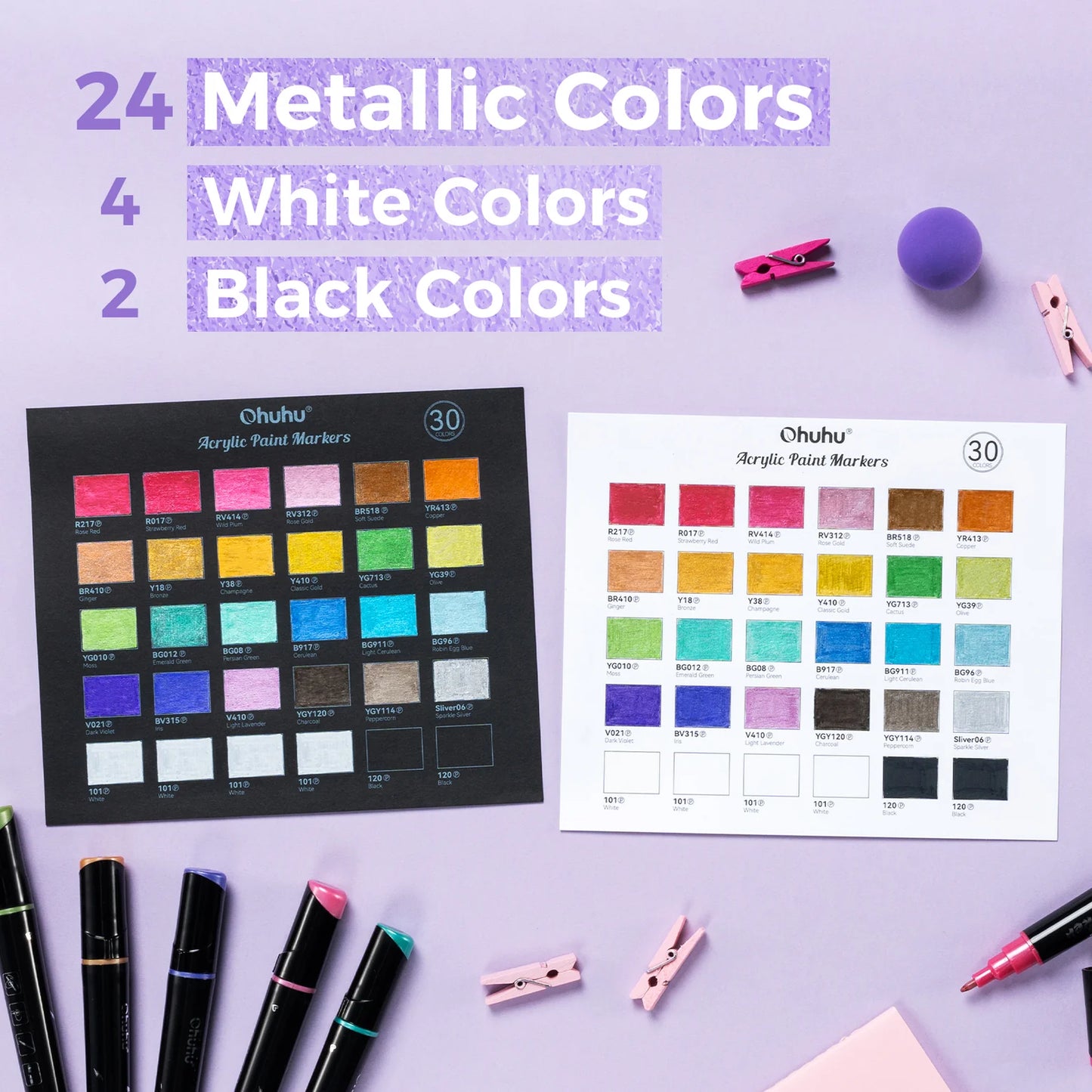 Ohuhu Acrylic Markers 30 Metallic Colours