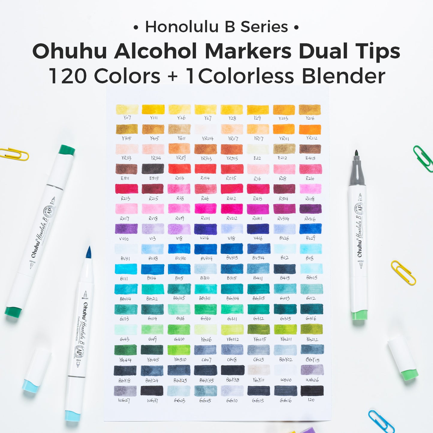 Ohuhu Alcohol Markers with color swatches on a white background