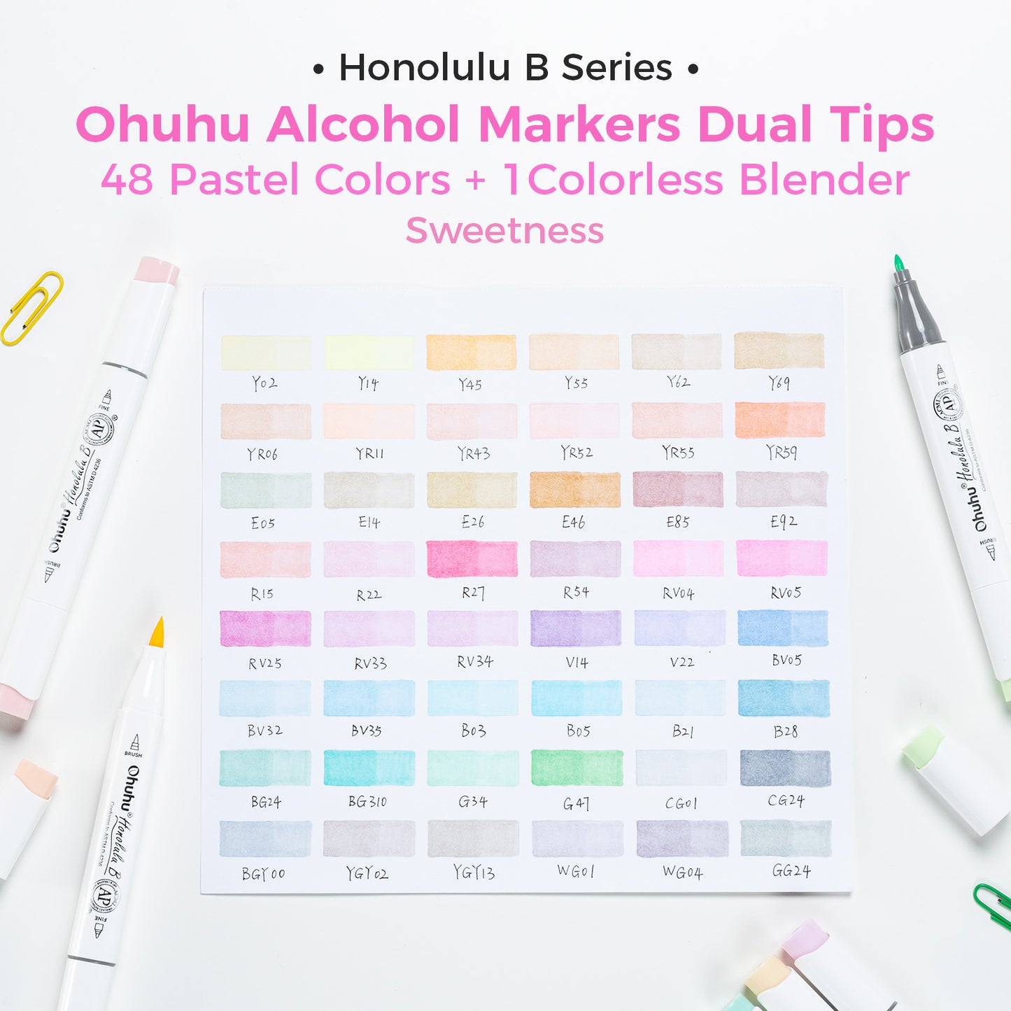 Ohuhu Honolulu B 48 Pastel Colours Dual Tip Alcohol Markers