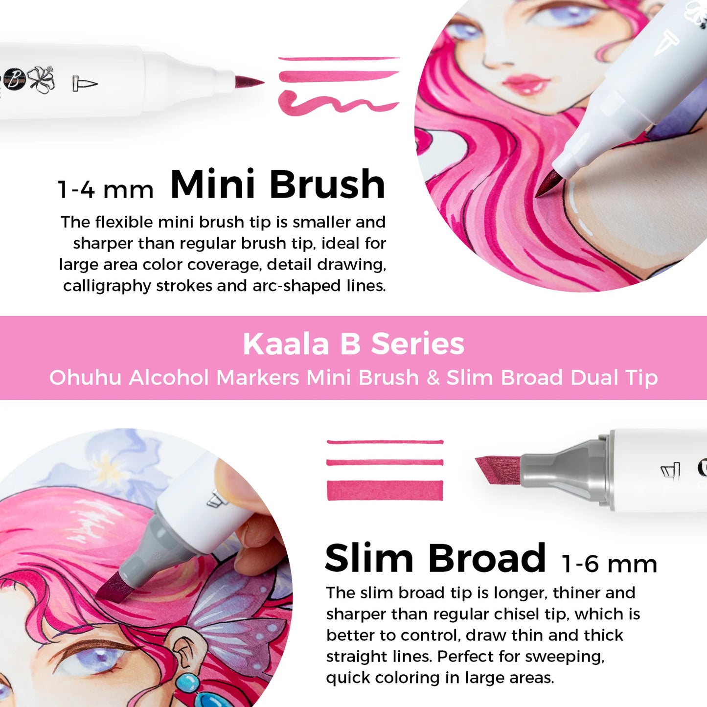 Ohuhu Kaala B 60 Colours Dual Tip Alcohol Markers, Illustration Tones