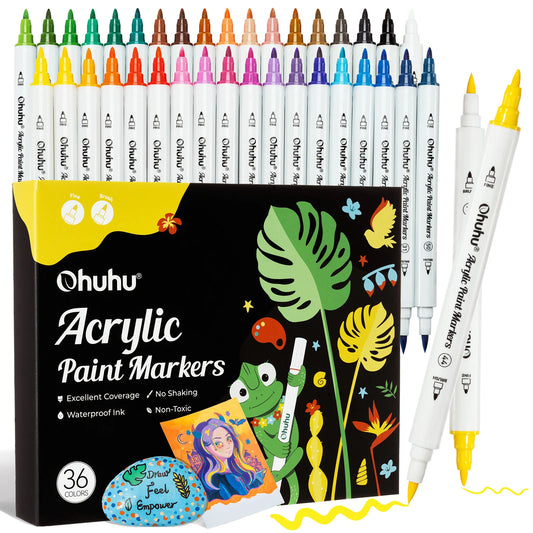 Ohuhu Acrylic Paint Markers 36 Colours, Brush & Fine