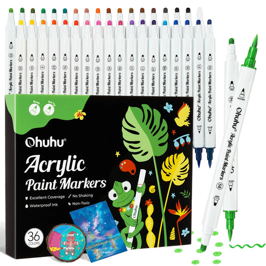 Ohuhu Acrylic Paint Markers 36 Colours, Brush & Dot