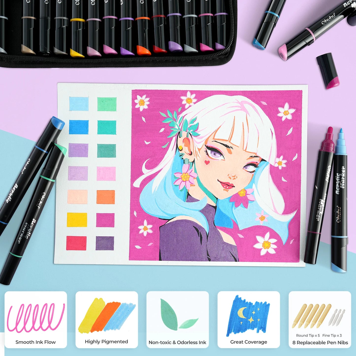 Ohuhu Acrylic Markers 30 Colours