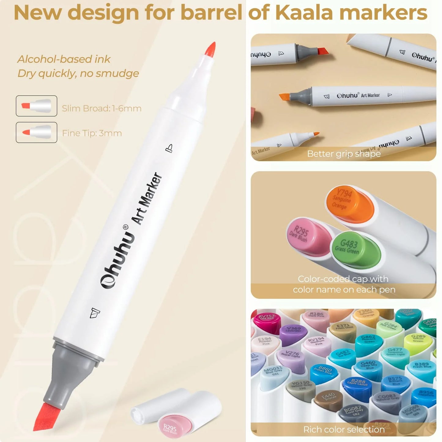 Ohuhu Kaala 24 Colours Dual Tip Alcohol Markers, Skin Tones
