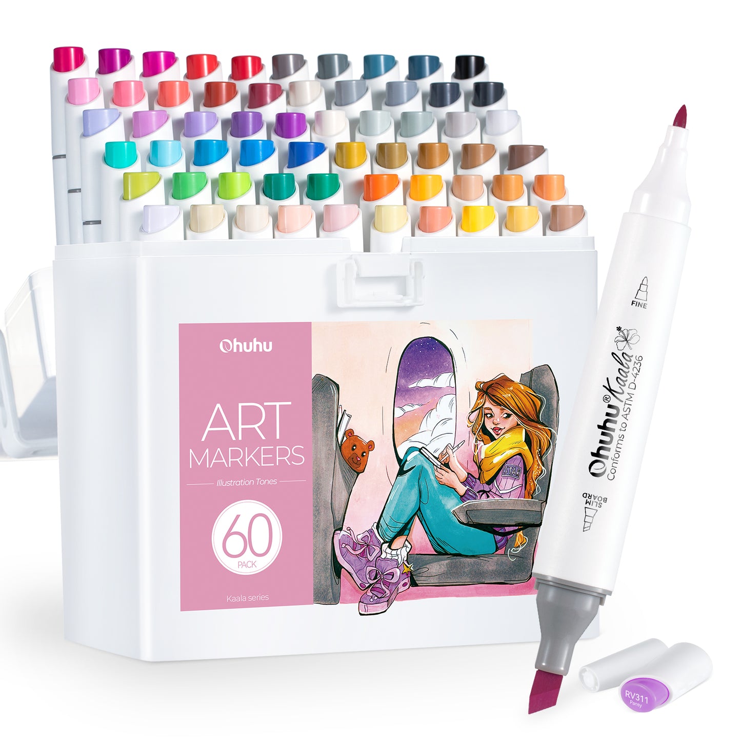 Ohuhu Kaala 60 Colours Dual Tip Alcohol Markers, Illustration Tones