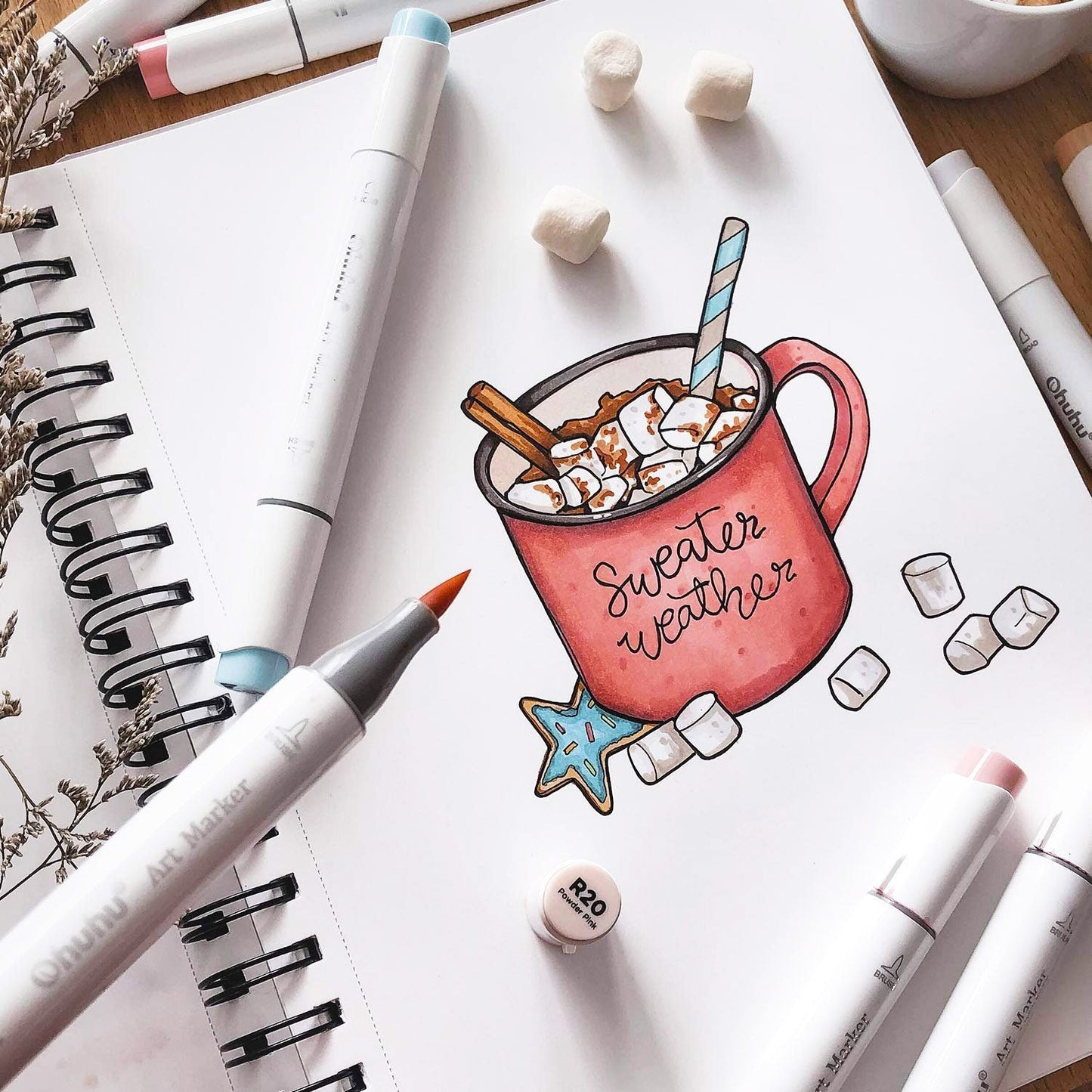 Ohuhu Honolulu 48 Pastel Colours Dual Tip Alcohol Markers - Sweetness