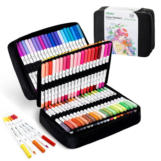 Ohuhu Pupe 120 Colours Paper-Friendly Dual Tip Water Based Art Markers