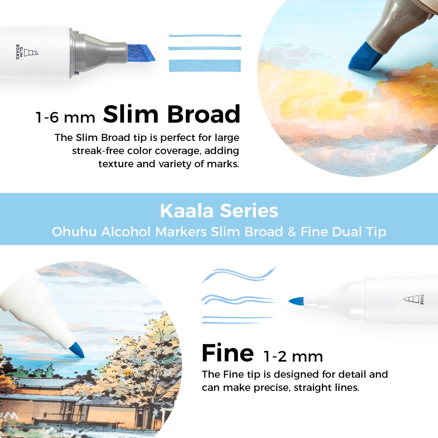 Ohuhu Kaala 60 Colours Dual Tip Alcohol Markers, Landscape Tones