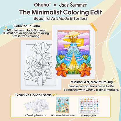 Ohuhu x Jade Summer Limited Edition Colouring Set, Honolulu B 48 Colours Alcohol Markers with Brush & Fine Dual Tips