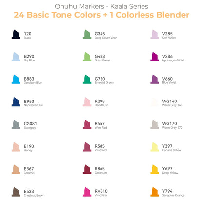 Ohuhu Kaala 24 Colours Dual Tip Alcohol Markers, Basic Tones