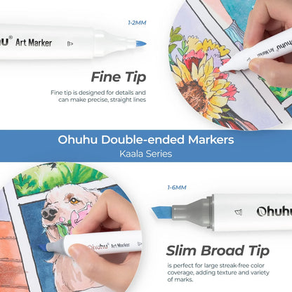 Ohuhu Kaala 24 Colours Dual Tip Alcohol Markers, Basic Tones