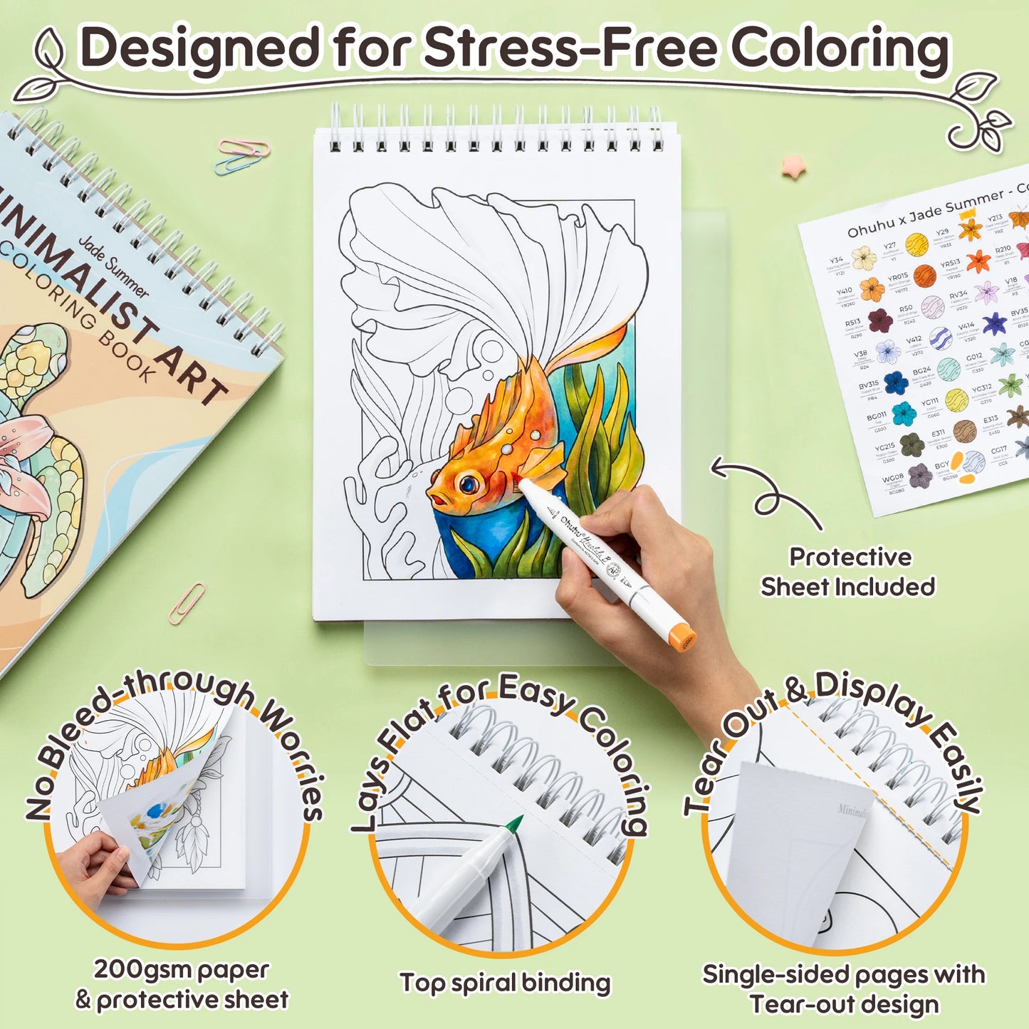 Ohuhu x Jade Summer Limited Edition Colouring Set, Honolulu B 48 Colours Alcohol Markers with Brush & Fine Dual Tips