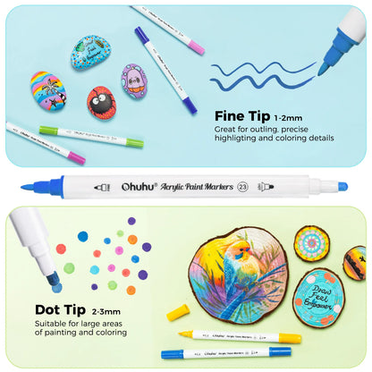 Ohuhu Akaka 72 Colours Cotton-Core Acrylic Paint Markers, Brush & Dot