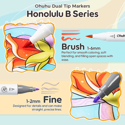 Ohuhu x Jade Summer Limited Edition Colouring Set, Honolulu B 48 Colours Alcohol Markers with Brush & Fine Dual Tips