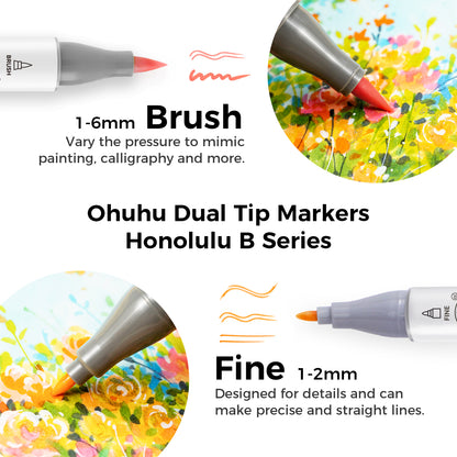 Ohuhu Honolulu B 48 Mid-tone Colours Dual Tip Alcohol Art Markers