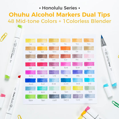 Ohuhu Honolulu 48 Mid-tone Colours Dual Tip Alcohol Art Markers