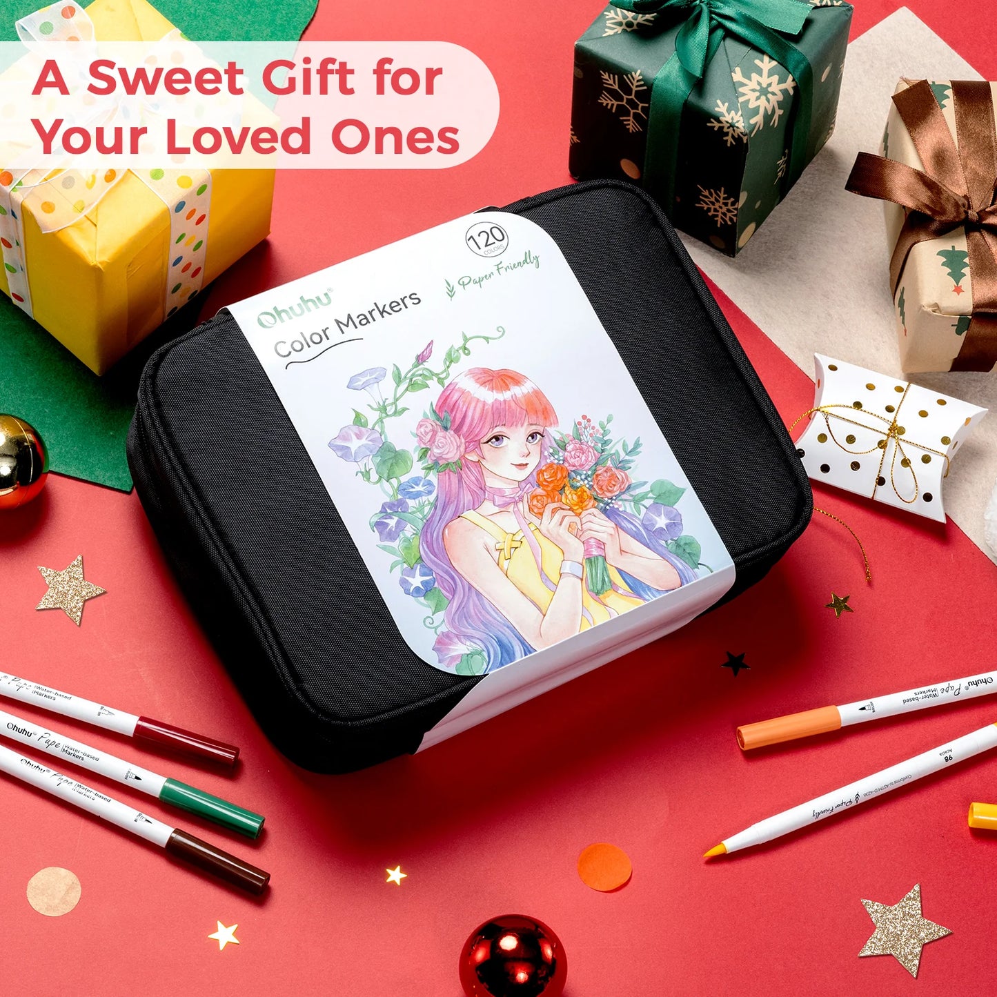 Ohuhu Pupe 120 Colours Paper-Friendly Dual Tip Water Based Art Markers
