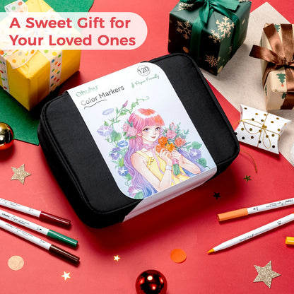 Ohuhu Pupe 120 Colours Paper-Friendly Dual Tip Water Based Art Markers