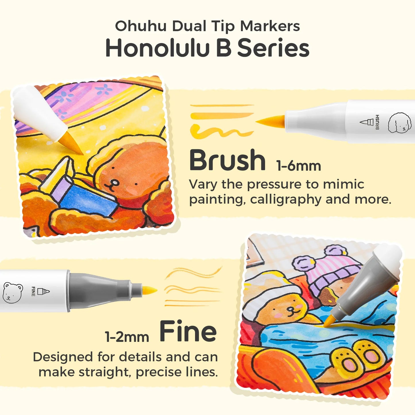 Ohuhu Honolulu B 48 Basic Colours Dual Tip Alcohol Art Markers (Co-branding with Bobbie Goods)