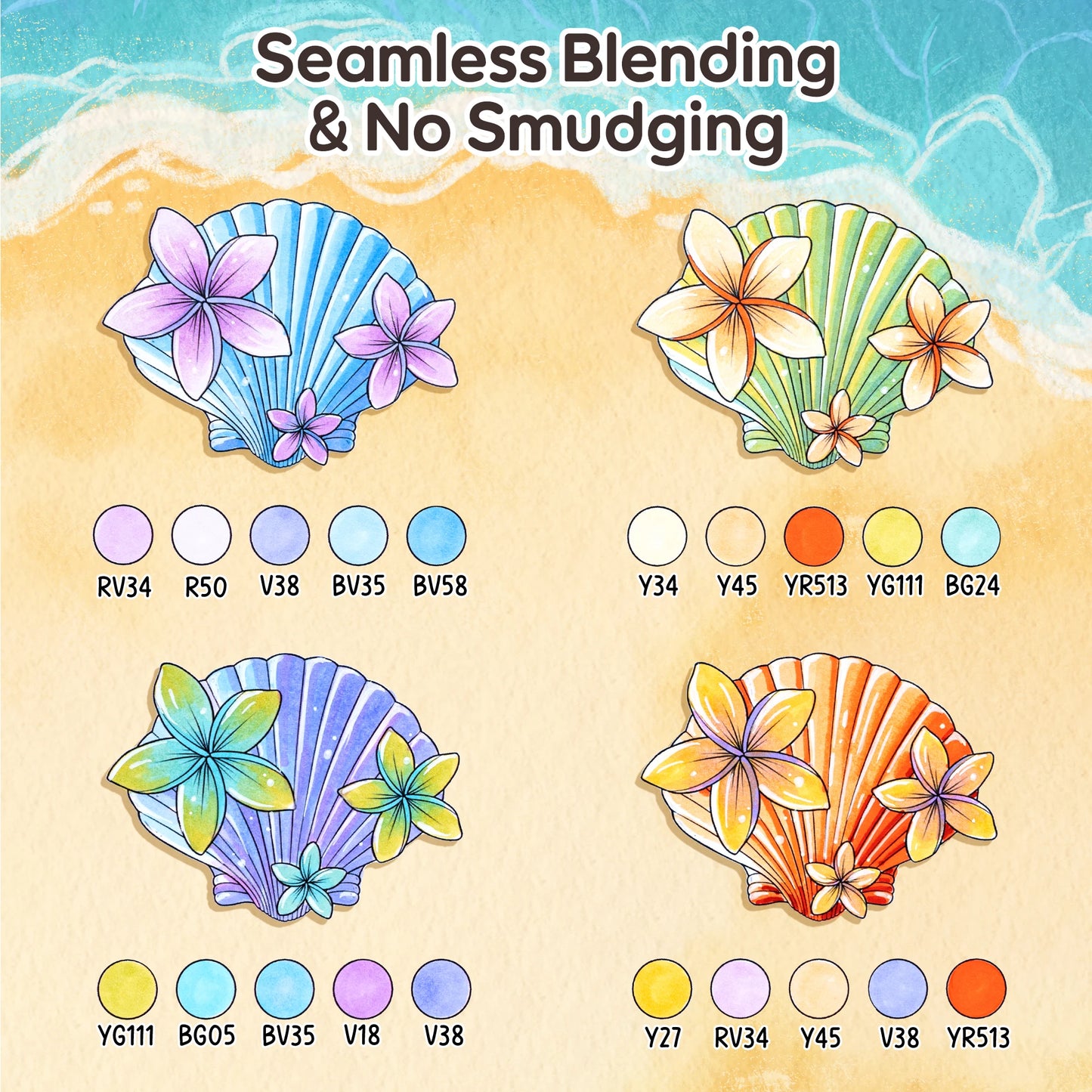 Ohuhu x Jade Summer Limited Edition Colouring Set, Honolulu B 48 Colours Alcohol Markers with Brush & Fine Dual Tips