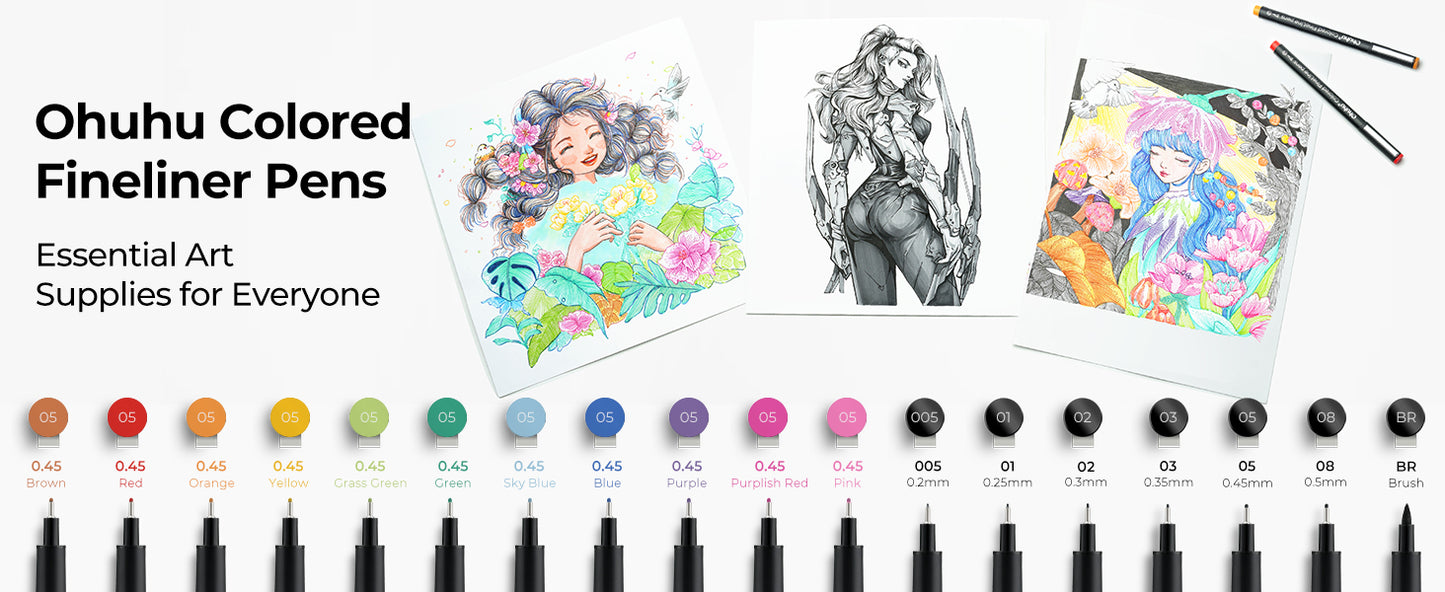 Ohuhu Hana Highway 18 Coloured Fineliner Drawing Pens
