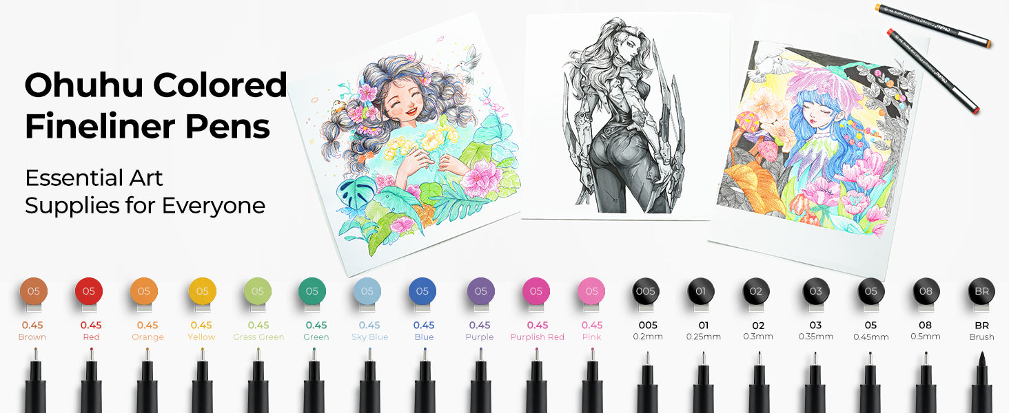 Ohuhu Hana Highway 18 Coloured Fineliner Drawing Pens