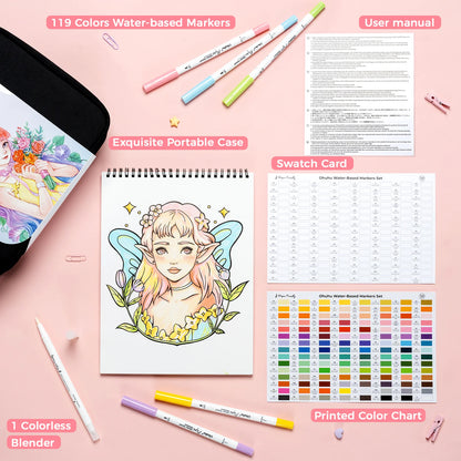 Ohuhu Pupe 120 Colours Paper-Friendly Dual Tip Water Based Art Markers