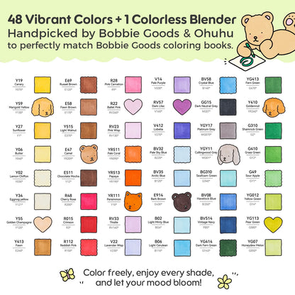 Ohuhu Honolulu B 48 Basic Colours Dual Tip Alcohol Art Markers (Co-branding with Bobbie Goods)