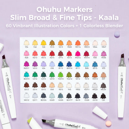 Ohuhu Kaala 60 Colours Dual Tip Alcohol Markers, Illustration Tones