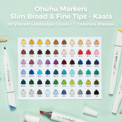 Ohuhu Kaala 60 Colours Dual Tip Alcohol Markers, Landscape Tones