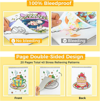 Ohuhu Colouring Books, Set of 4, Double-Sided, Bleedproof