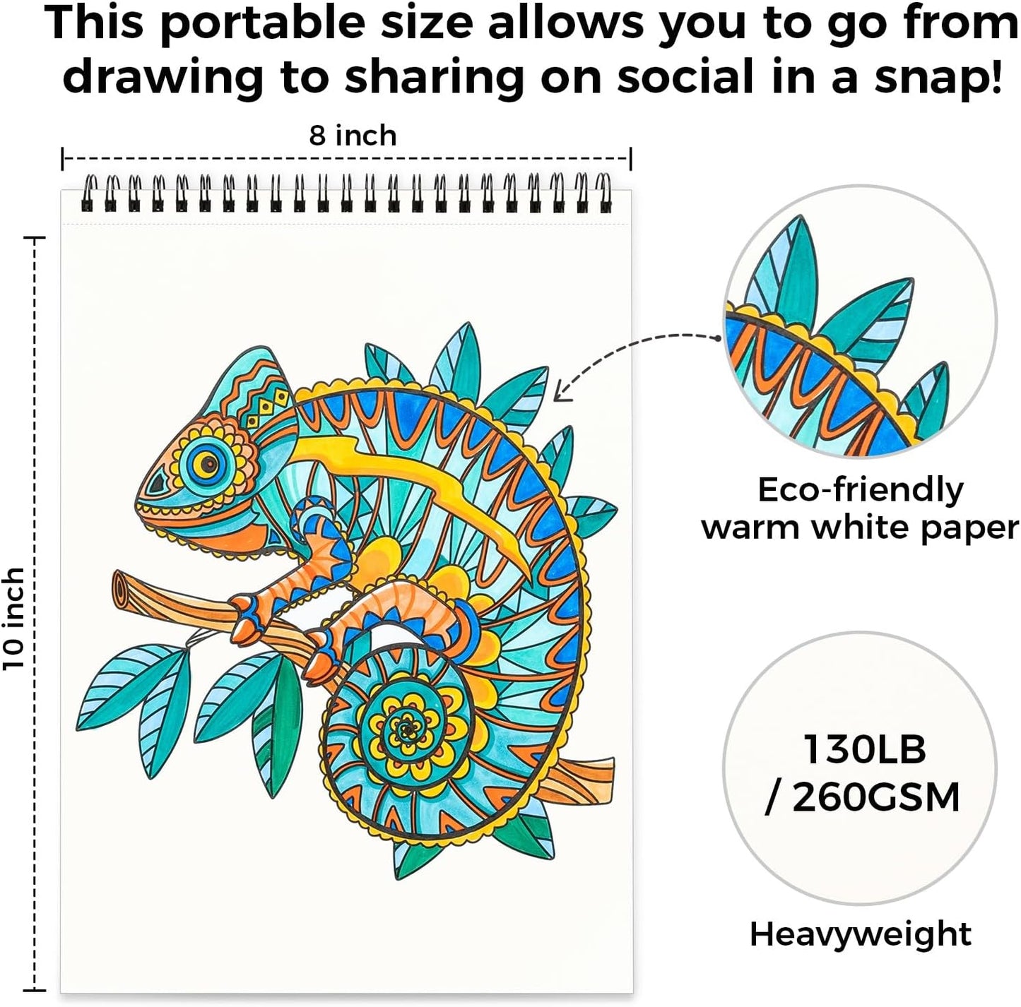 Ohuhu Colouring Book, Double-Sided, Bleedproof - Animals & Mandala