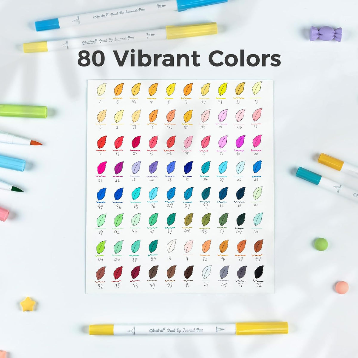 Ohuhu 80 Colours Dual Tip Journaling Pens
