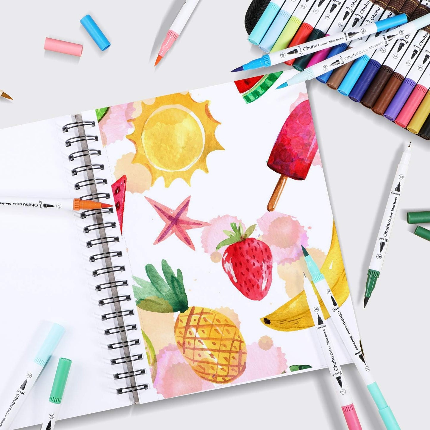 Ohuhu Spiral-Bound Marker Pad for Alcohol Markers, 60 sheets, Large (254x193mm)
