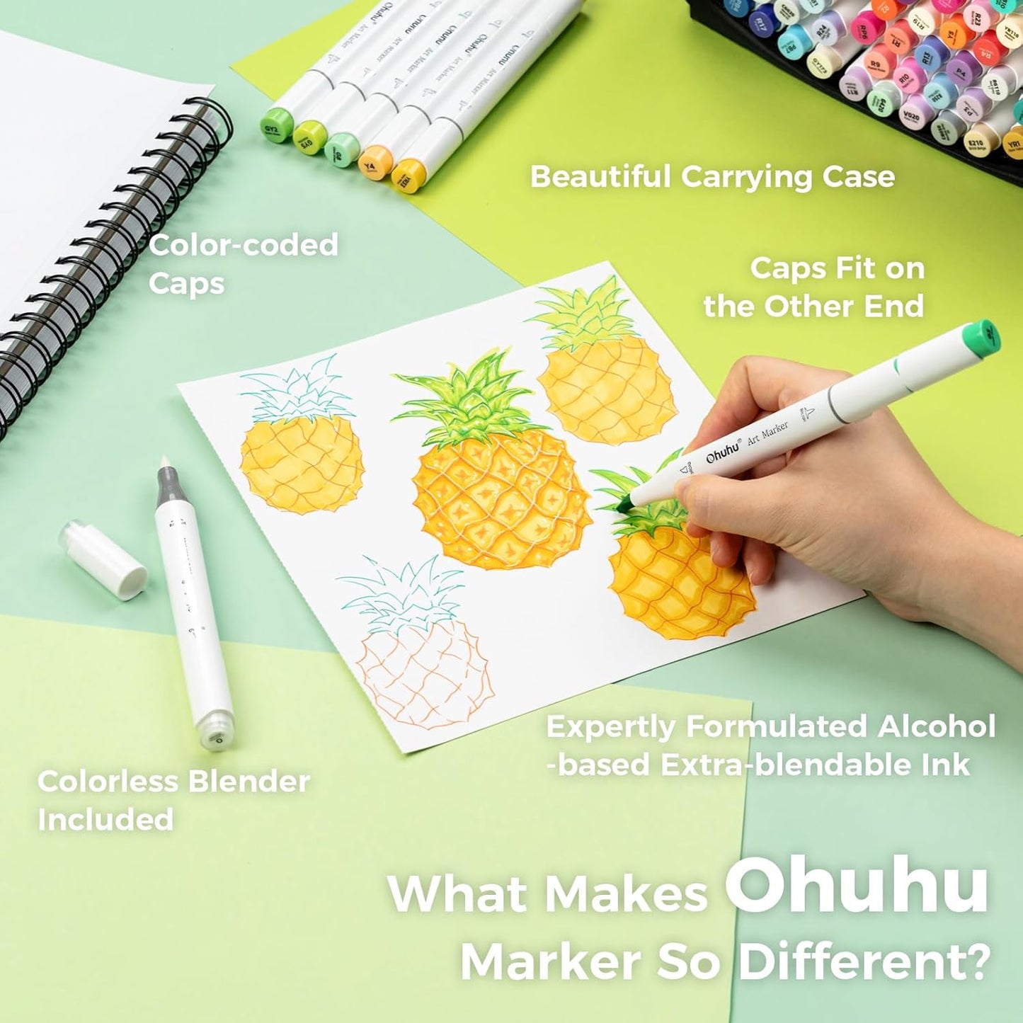 Ohuhu Honolulu 168 Colours Dual Tip Alcohol Art Markers