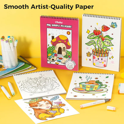 Ohuhu Colouring Books, Set of 4, Double-Sided, Bleedproof