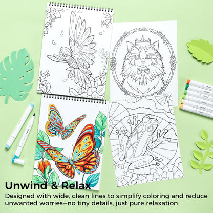 Ohuhu Colouring Book, Double-Sided, Bleedproof - Animals & Mandala