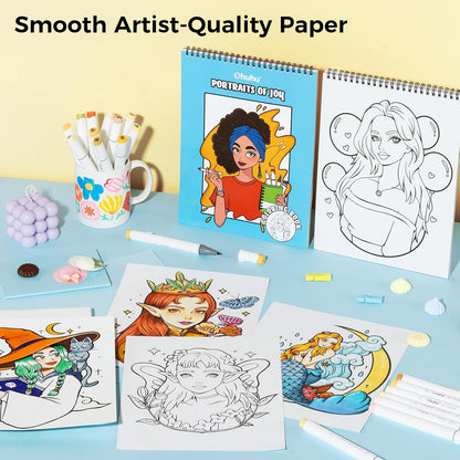Ohuhu Colouring Book, Double-Sided, Bleedproof - Portraits of Joy